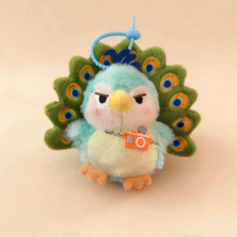 

1Pcs Creative Cute Backpack Pendant Maillard Green Peacock Plush Doll Pulling Cool Expressions Girl Gift