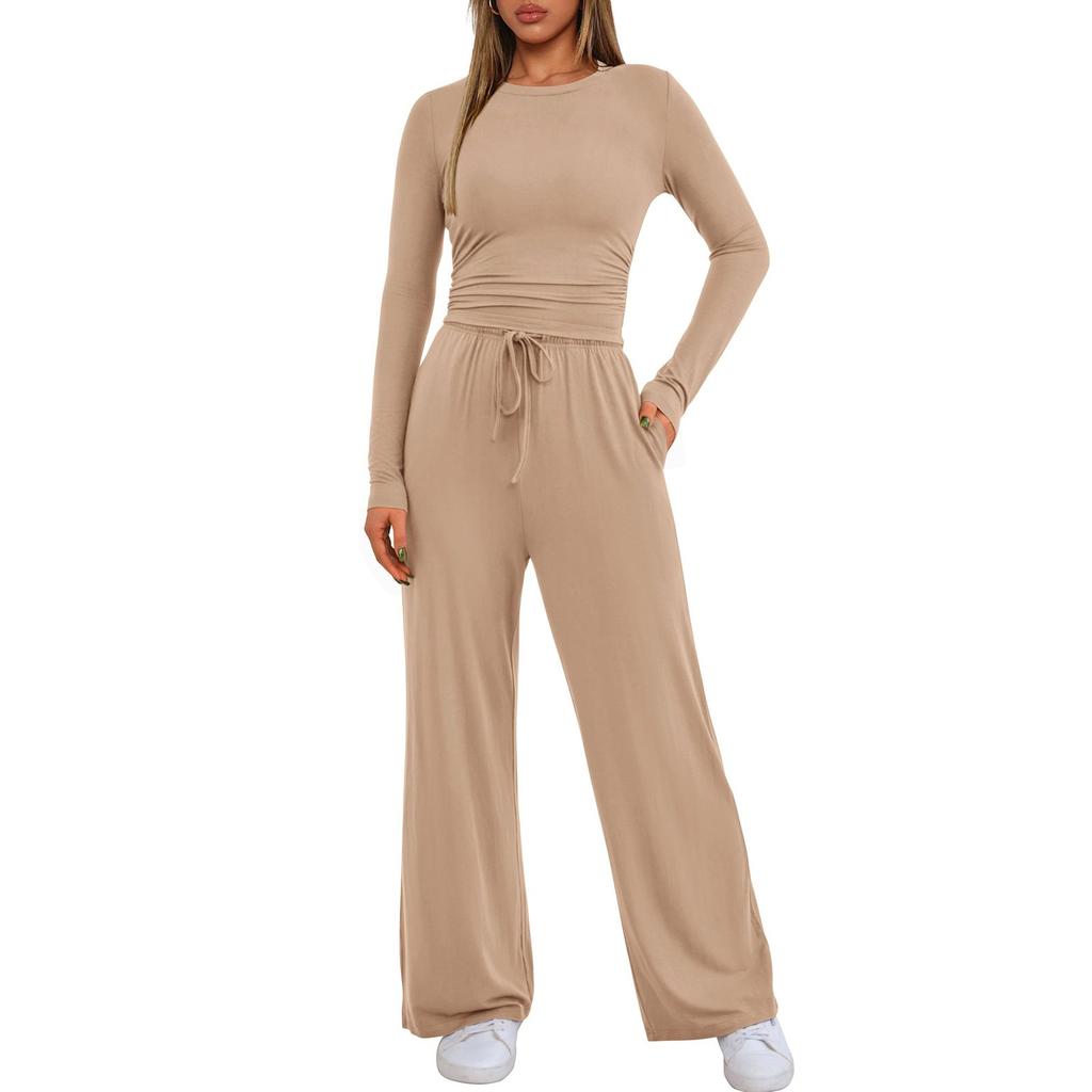 Women's Fashion Solid Color Round  Neck Sleeveless Top Casual  Pants Set