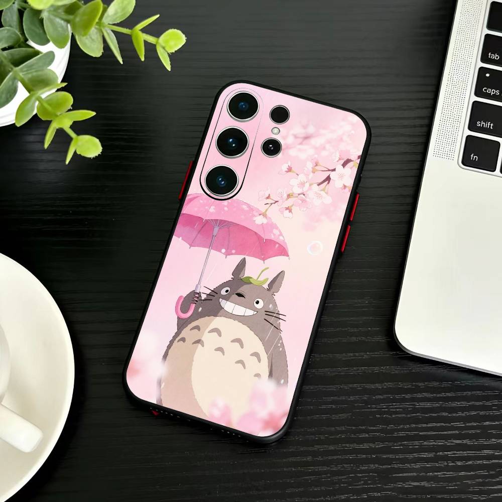 Kreslený E-Totoro-ES Pouzdro na telefon pro Samsung S26,S25,S24,S23,S22,S30,S21,Ultra,Plus,FE 5G Černý měkký kryt