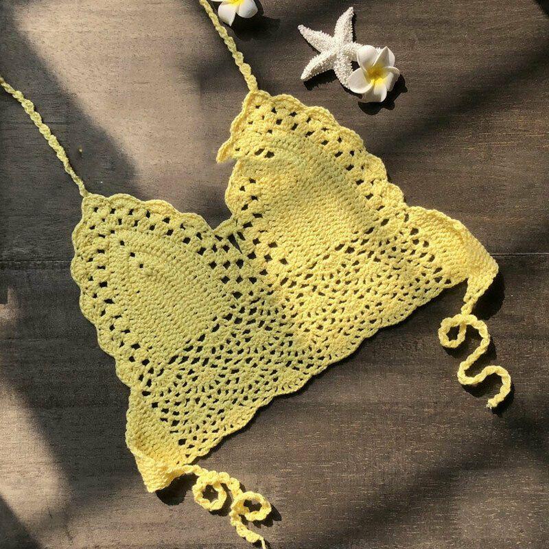 Crochet Women Lace Vest Crop Top Knitted Bra Boho Beachwear Bikini Holiday Tank
