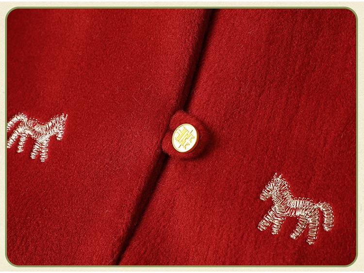 2026 Spring Women's Chinese New Year Embroidered Cardigan – Horse-Themed Wool Coat for Mothers & Mother-in-Laws