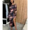 Autumn New Long Sleeve Zebra Print Split Sexy Dress Women Round Neck Slim Fit Vintage Party Club Casual Dresses Women Elegant High Waist Dress 25240