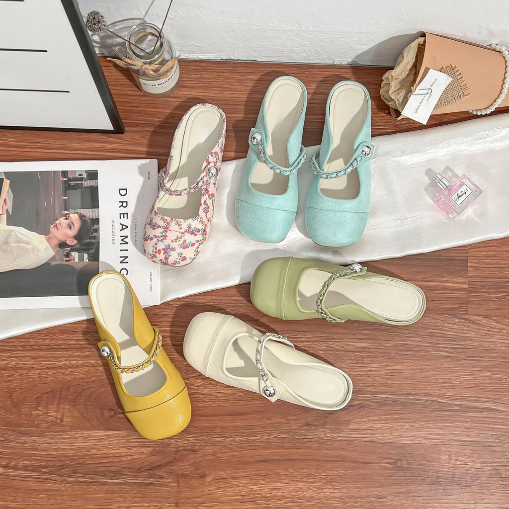 2025 fashion bag head single shoes women's back empty temperament one pedal Mueller shoes women's half drag thick sole height increase women's shoes v