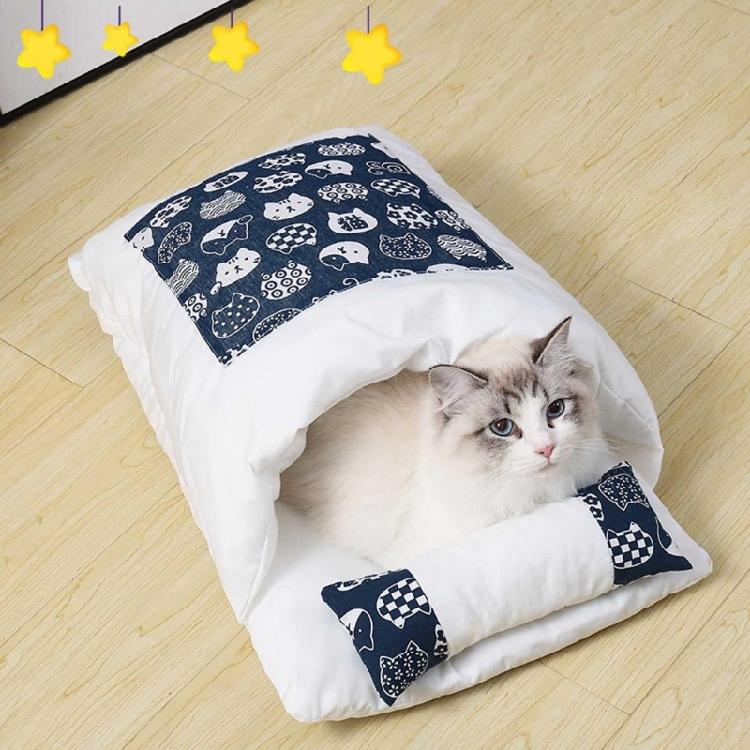 Cat Cave Bed Sleeping Bag Self-Warming Calming & Cosy Pad Cushion with Pillow