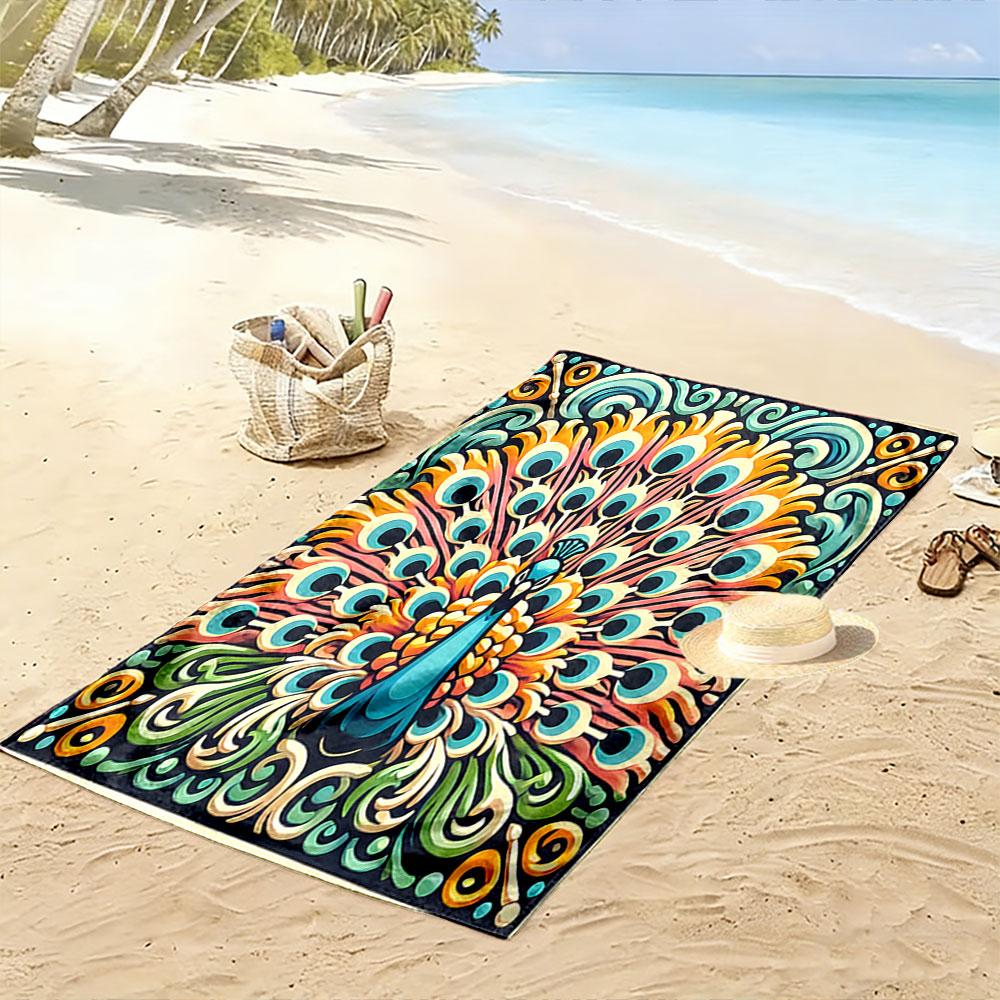 Colorful Peacock Mandala Pattern Design Patterned beach towel quick dry perfect for travel outdoor sports jogging the beach and swimming