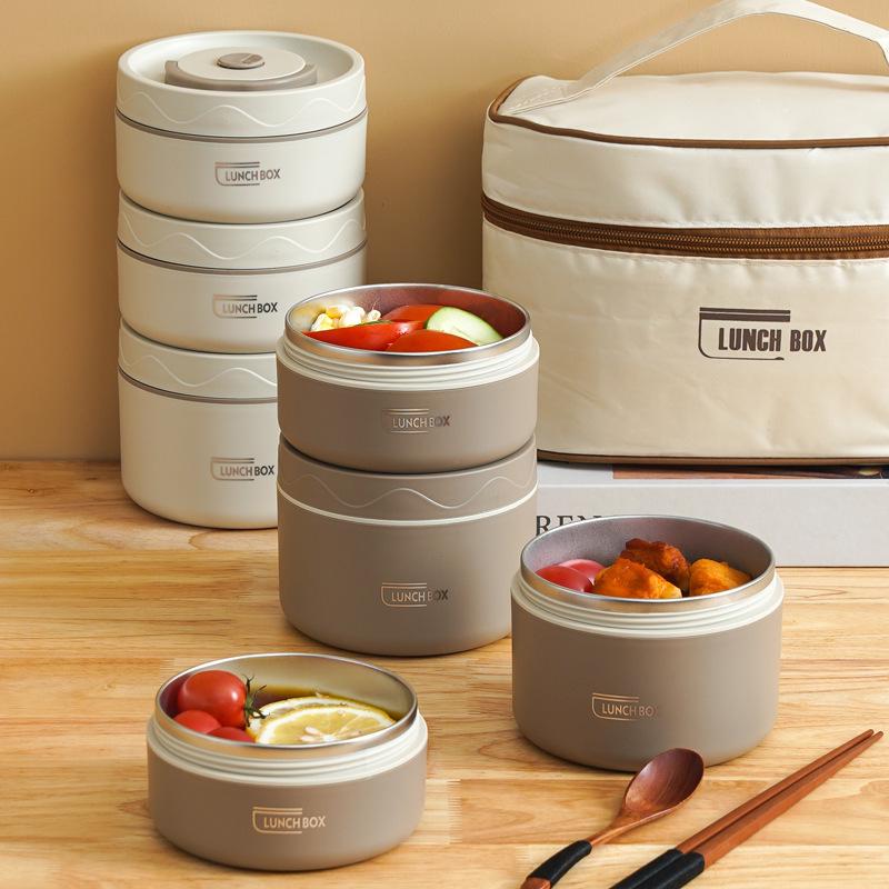 304 Stainless Steel Double-Layer Insulated Lunch Box with Lid for Office Workers & Students