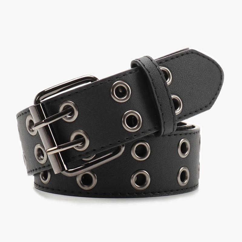Punk Street Style Double Row Hole Women Casual Belt For Daily Versatile