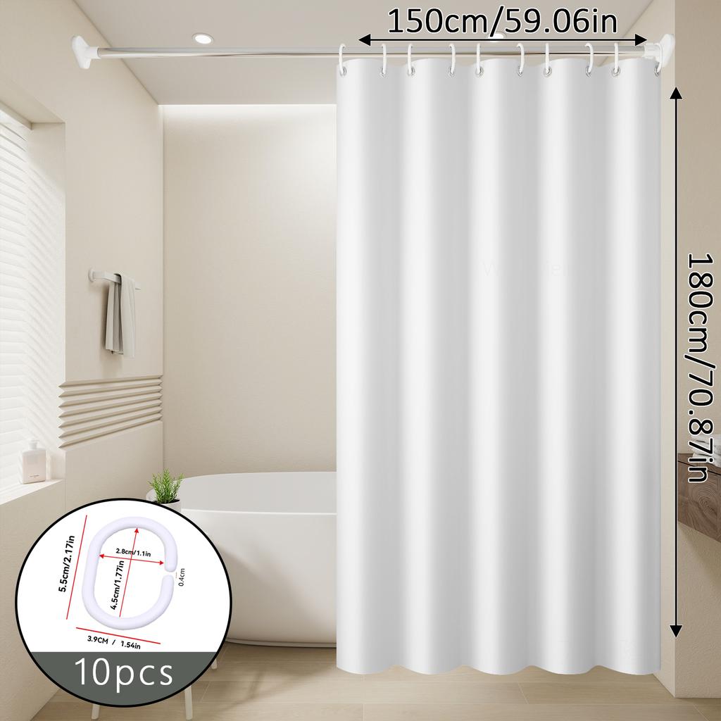 1Pc Minimalist Pure White Shower Curtains, Basic Soild-Color Waterproof Bathroom Accessories