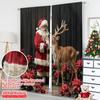 2pcs 2D Flat Printing Christmas Curtain Santa's Deer Friend Polyester Fabric Without Electricity Festive Curtains Perfect for