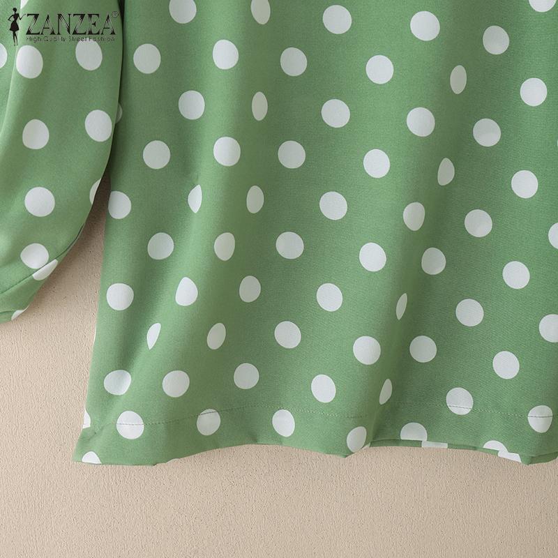 ZANZEA Women Casual Round Neck 3/4 Sleeve Loose Polka Dot Print Blouse