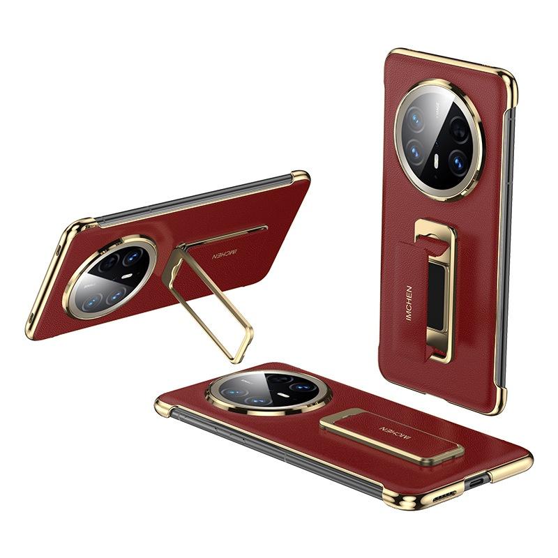 Luxury Genuine Leather Case For Huawei Mate 80 70 Pro Plus Max 360° Rotating Metal Bracket Anti-slip Finger Grip Band Cover