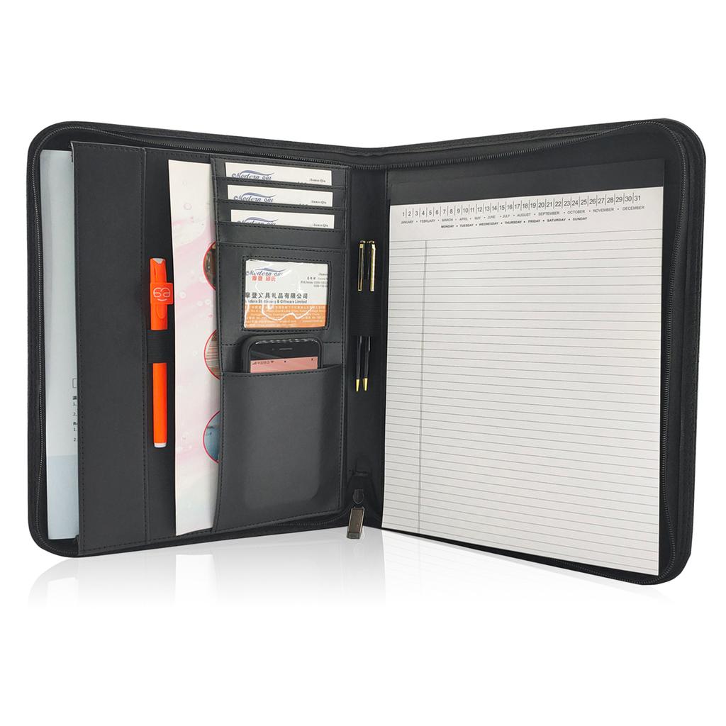 Bisofice Zippered Business Padfolio A1 PU Leather Portfolio Organizer for Interview Resume Document PlannerTablet Sleeve Holder