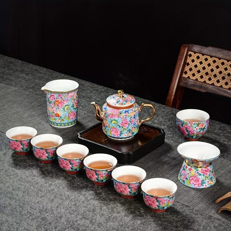 1 Stück Emaille-Teekanne im chinesischen Stil, Chinoiserie, Keramik, verbrühungshemmender Teebereiter, Haushalts-Kungfu-Teeservice mit Filter, große Kapazität
