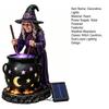 Outdoor Halloween Yard Ornaments Solar Witch Statue with Glowing Cauldron, Garden Light, Classic Fairy Tale Scene Prop Resin Decorative Figurine