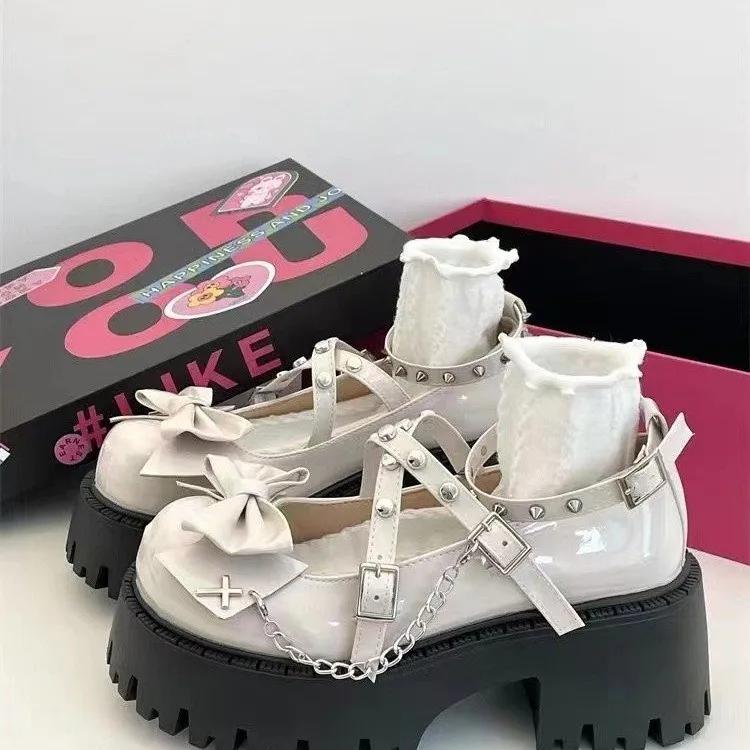Fashion Women Mary Jane Shoes Lolita Solid Color Spring 2024 Hot Sale Fashion Butterfly Knot Outdoors Thick with Non-slip Female Shoes