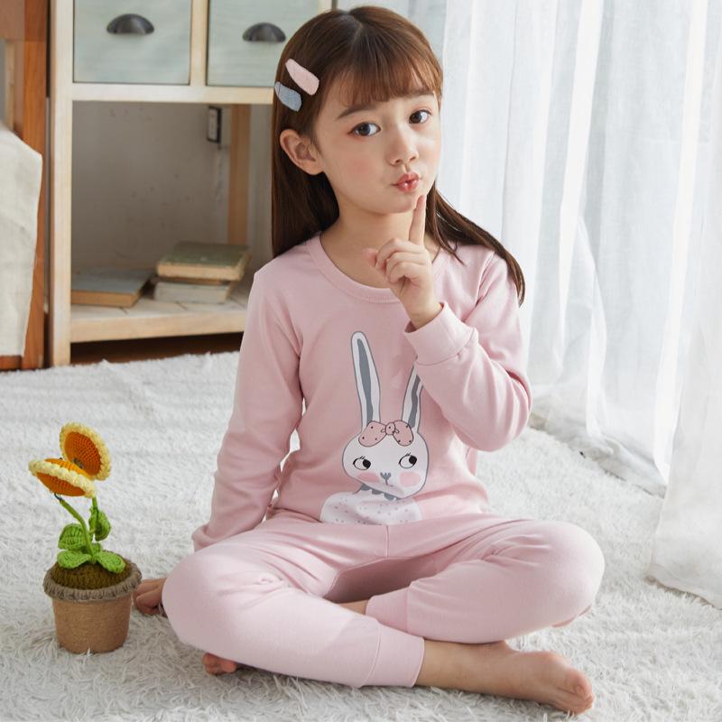 Kids' Cotton Pajama Set: Boys' Warm Underwear or Girls' Autumn Sweater and Pants, Small to Medium Sizes.