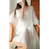Literary Style Lace-up  Long V-neck Small Refreshing  Comfortable Fashion Simple Seven-minute Sleeve Women DressPlus Size