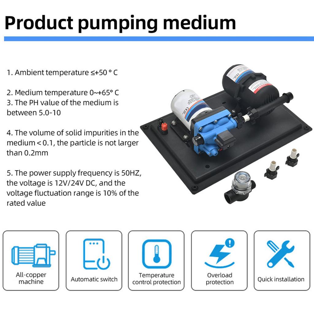 RV Water Pump DC 24V 3GPM 11.3L Min 55PSI Fresh Water Diaphragm Pump Built In On Demand Pressure Switch with Pressure