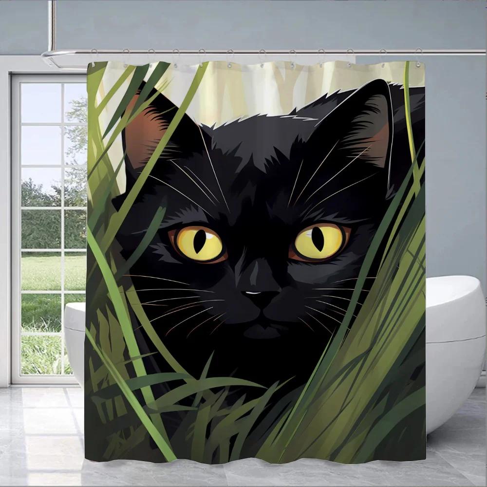 Black Cat Cover Curtain Cloth Curtains For Bathroom Shower Curtins Bath Waterproof Fabric Full 200X180 Funny Products Household