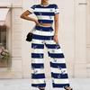 Women Plus Size Round Neck Short Sleeve Heart Printed Crop Top Wide Leg Pants Two Piece Set