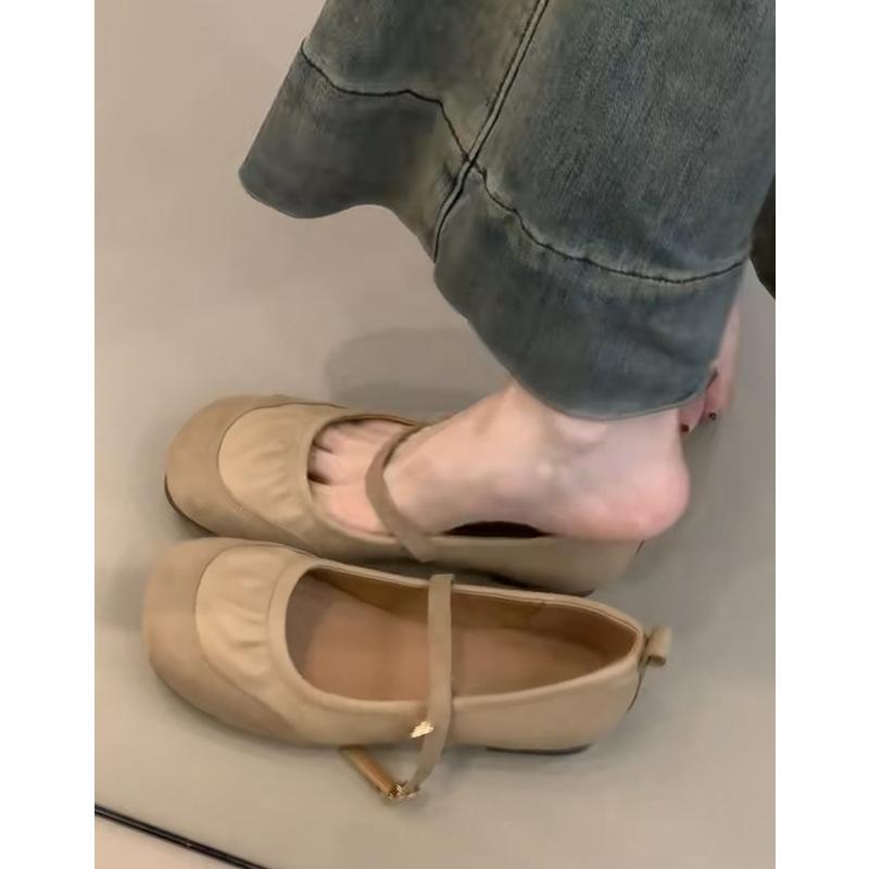 

Sheepskin version~ Genuine leather flat-bottomed retro one-word buckle Mary Jane shoes women s French light mouth commuting single shoes evening shoes 40 хаки