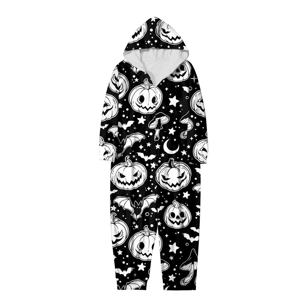 Halloween Printed Family Matching Hooded Long Sleeved Zippered Hooded Jumpsuit Set