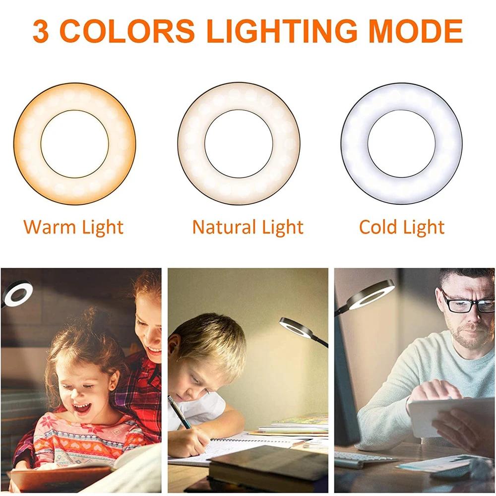 48 LEDs Desk Lamp Clip USB Book Light Bedside 360° Flexible Eye Protection Gooseneck Reading Light Brightness Adjustable 3 Leve