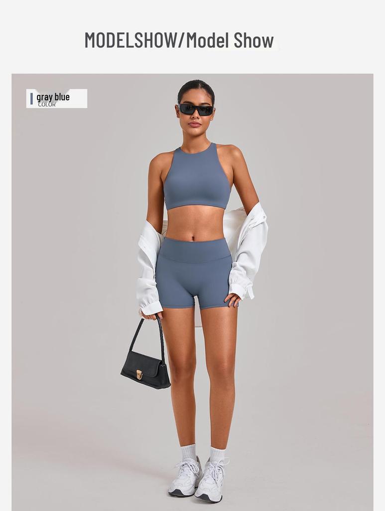 Women's Quick-Dry Cross-Back Yoga Set with Removable Pads and Sports Shorts