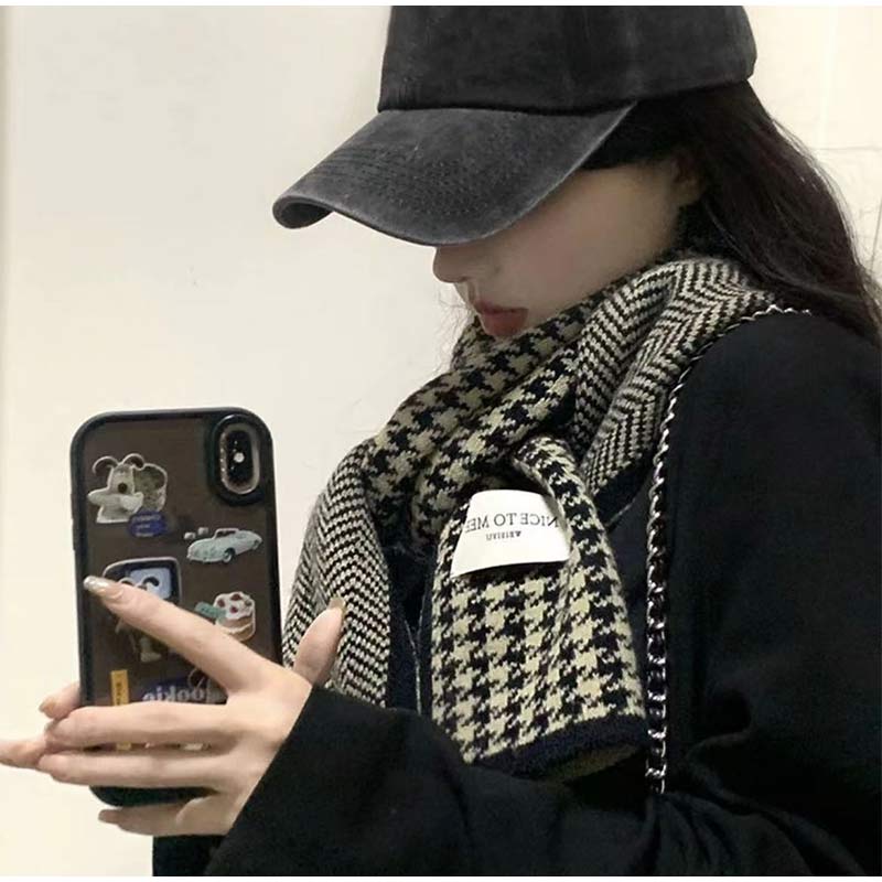 Korean INS Classic Double Sided Grid Scarf Fashionable Versatile Couple Trendy Knitted Scarf For Autumn Winter New Warm Scarf