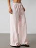 Women Striped Drawstring Waist Wide Leg Pants Loose Fit Casual Trousers