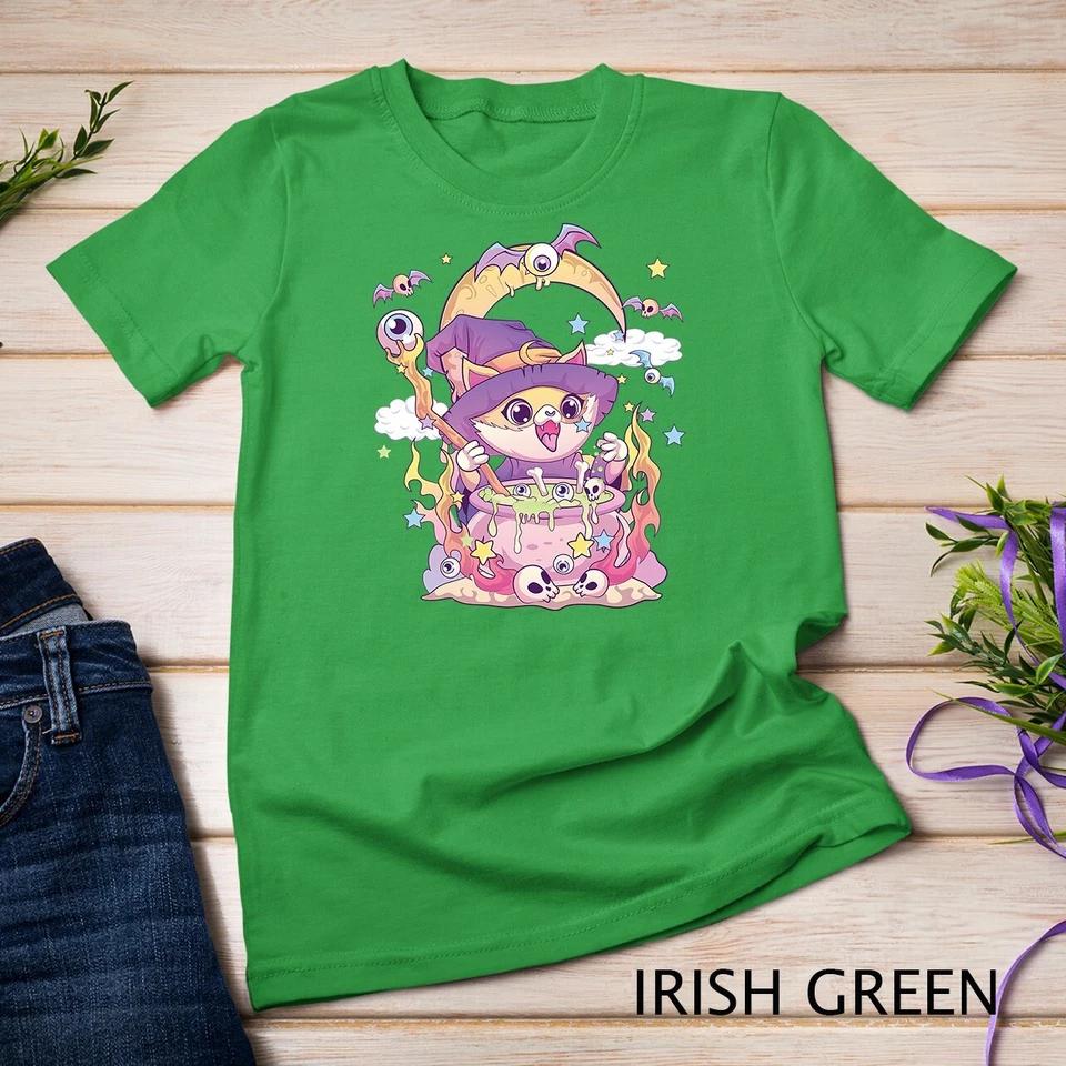 Pastel Goth Wiccan Cat Cute Creepy Witchy Cat and Skull Unisex T-shirt 4 S