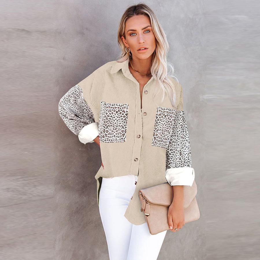 New Autumn Leopard Print Women's Shirt Collared Hole Casual Jacket