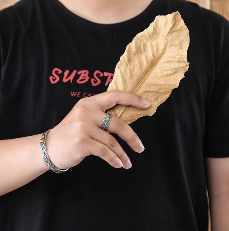 Inel Namo Amitabha, inel din sterlină, în relief, cu inimă retro, Sutra, Buddha, stil etnic, diverse serii, inele pentru bărbați, bijuterii