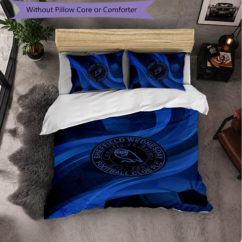 Sheffield Wednesday Football 3 Piece Bedding Set Soft Duvet Cover Set with Pillowcases Printed Bedroom Decor Set for Home
