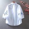 White Embroidered Shirt Women Blouse Pure Cotton For Women Summer Loose Pullover Casual Literary Lantern Sleeve Female Shirt