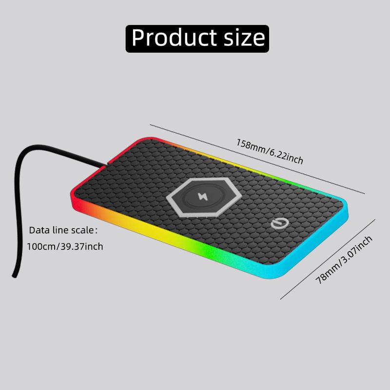 LED RGB Car Wireless Charging Board with Anti Slip Silicone Pad, Multi Device Charging Station, Car Charging Board,
