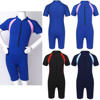 Kids Girls One Piece Zippered Rash Guard Swimsuit Shorty Wetsuit Beachwear Bathing Suit