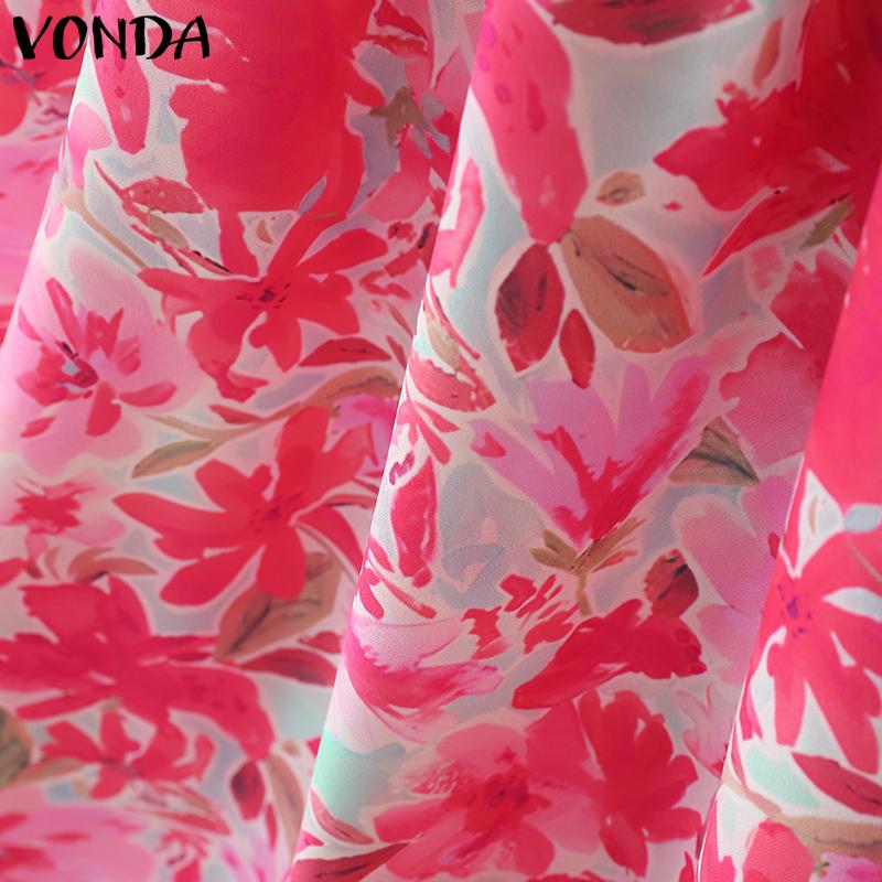 VONDA Vestido Mini Casual con Volantes para Vacaciones con Estampado Floral y Manga Corta Descubierta para Mujer
