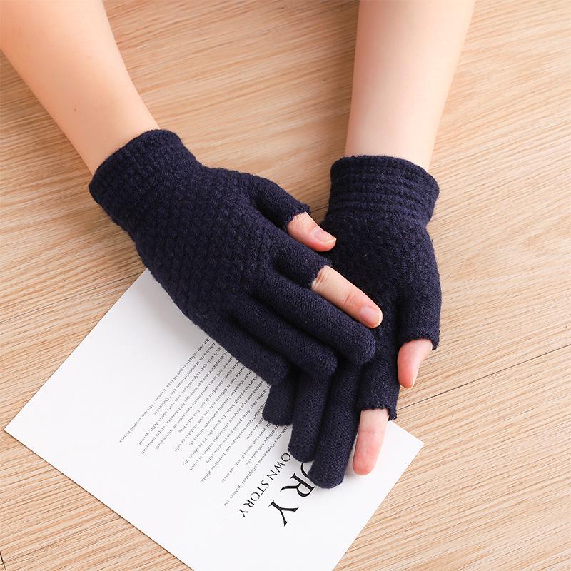 Korean-Style Touchscreen Gloves for Men & Women - Warm Velvet, Winter Cycling, Cute Wool Design, Five-Finger Fit, Ideal for Students