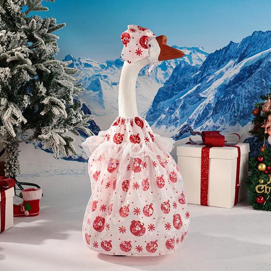 Christmas Goose Outfit Red Green Porch Goose Skirt with Hat for 23 Inch Goose Statue Holiday Goose Costume for Garden Backyard Patio Lawn Decor