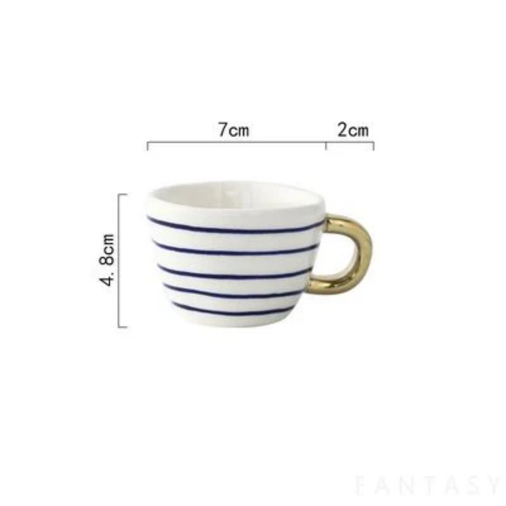 American Irregular Geometric Ceramic Coffee Cup with Gold Plated Handle Black and White Pattern Milk Tea Cup Home Accessories