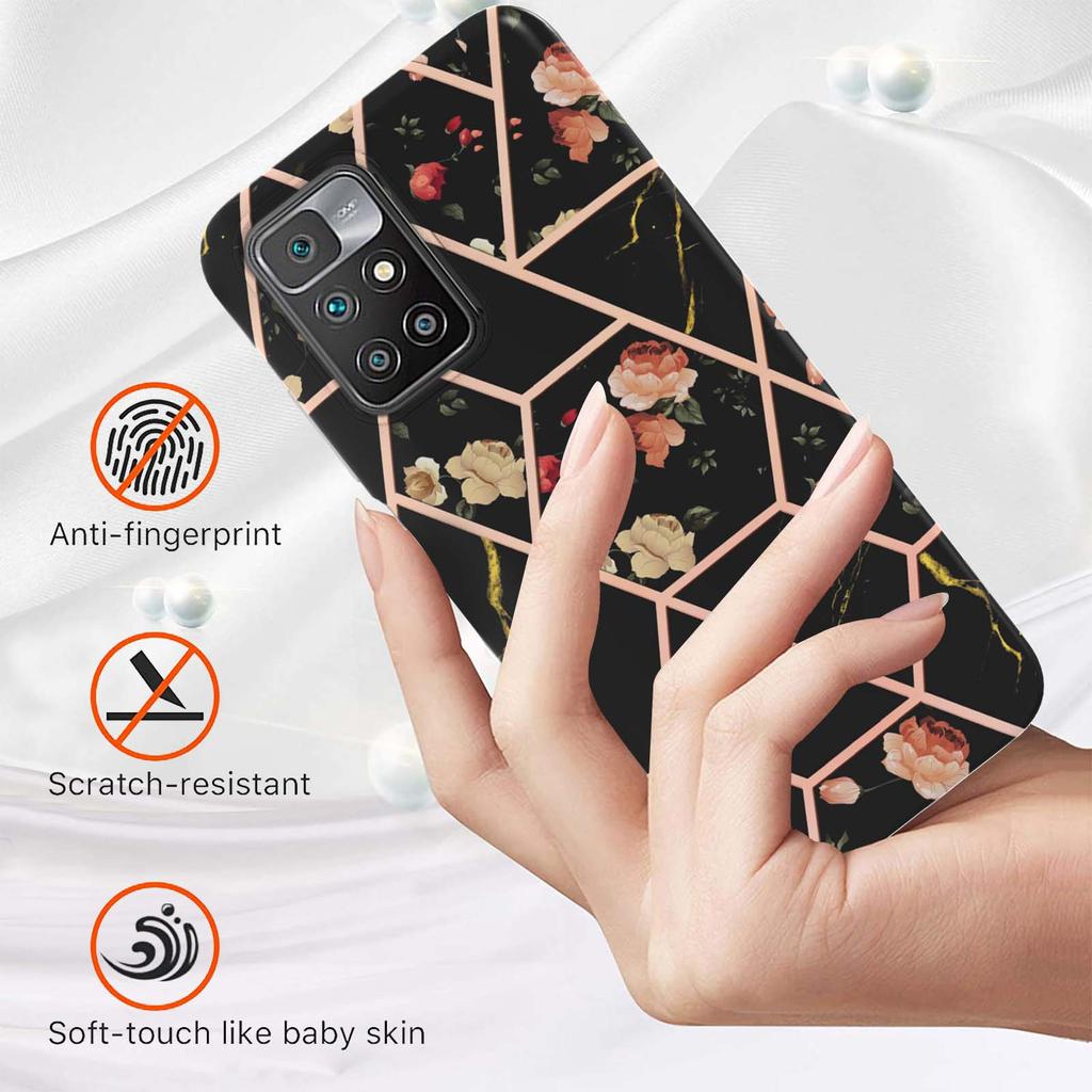 Golden Border Grid Marble Flower IMD Ultrathin Phone Case for Xiaomi Redmi Note 11S,Redmi Note 11 4G,Note 12 Pro 4G,Xiaomi 11T,Redmi 10,Poco X3 NFC...