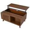 Coffee Table Modern Retro, Height-Adjustable Tabletop, Sliding Louvre Door, Walnut Look, MDF Body, Multifunctional Living Room Table