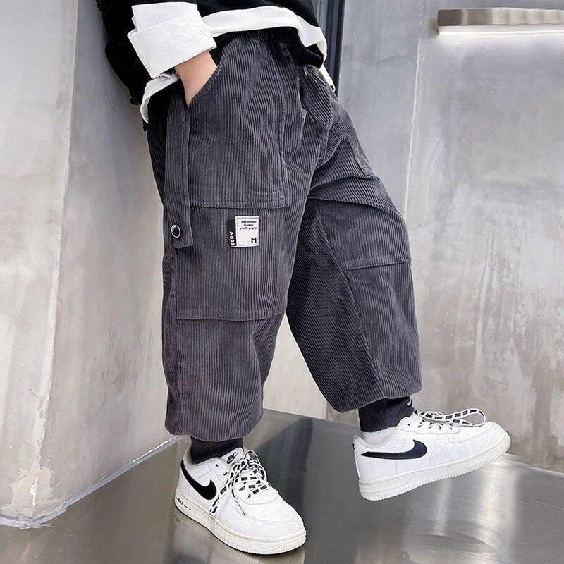 

Boys 2025 Winter Fleece-Lined Cargo Corduroy Pants - Warm, Casual Style for Kids 110 for Height ~110cm