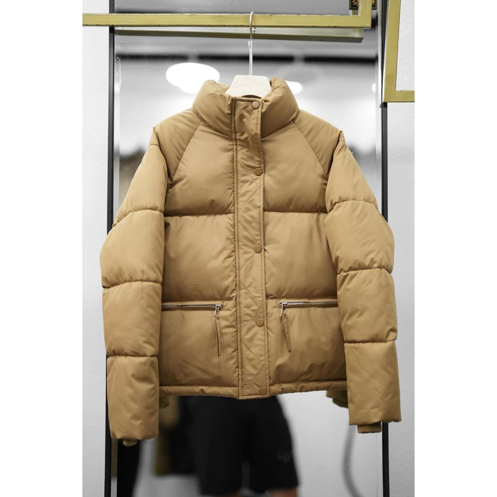 Women's Oversized Cropped Stand Collar Padded Jacket, Casual Zip Up Puffer Coat, Korean Style European American Winter Outerwear for Petite