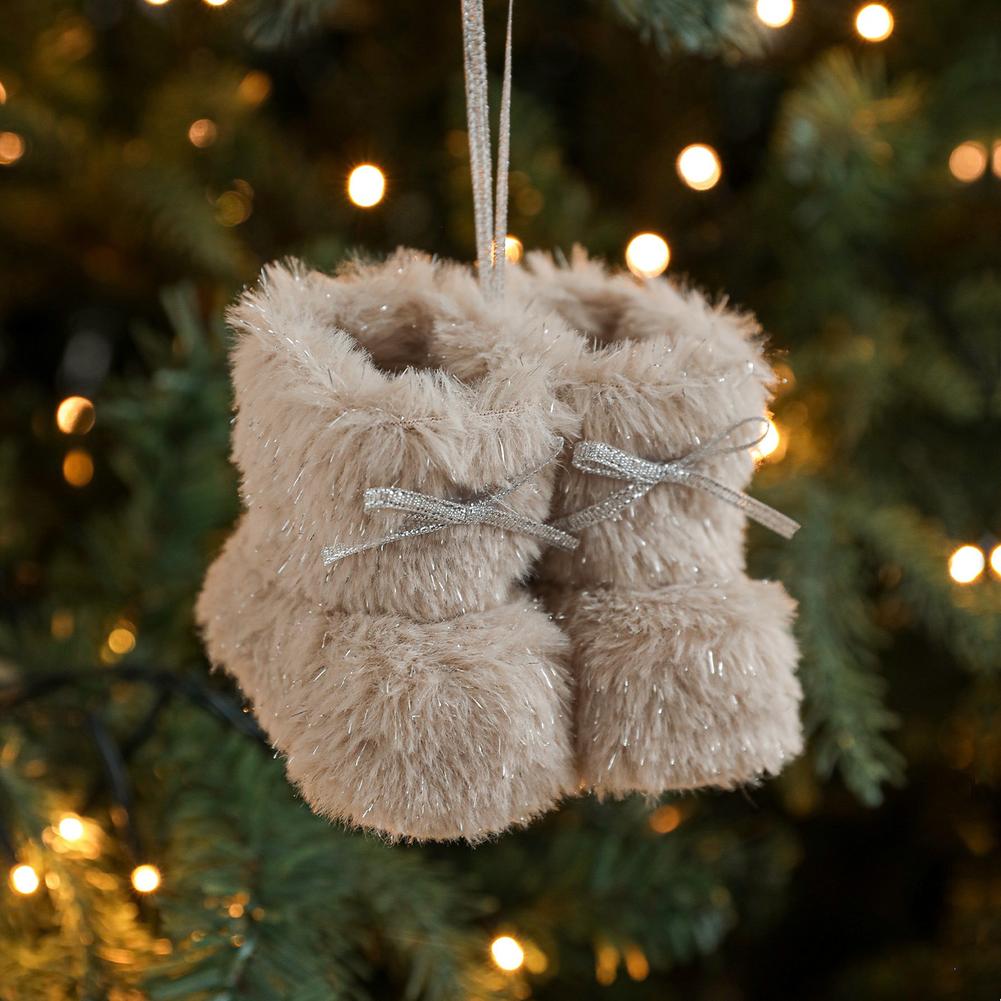 Miniature Christmas Boots Ornaments Set Plush Design for Tree Hanging Small Boot Shape Lightweight Holiday Seasonal Decor