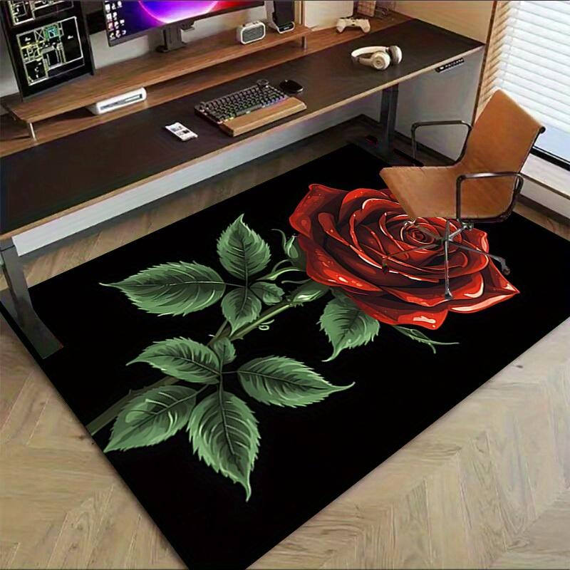 1pc Rose Bloom Themed Rug for Home Decor, Non-slip Office Carpet, Chair mat, Outdoor Mat, Christmas and Halloween gifts-0731136