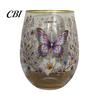 Artistic Kitchen Tableware Hummingbird Joy Tea Cup, Colorful Animal Tumbler, Floral Glass Ritual Sense Drinkware Golden Rim, Water for Coffee