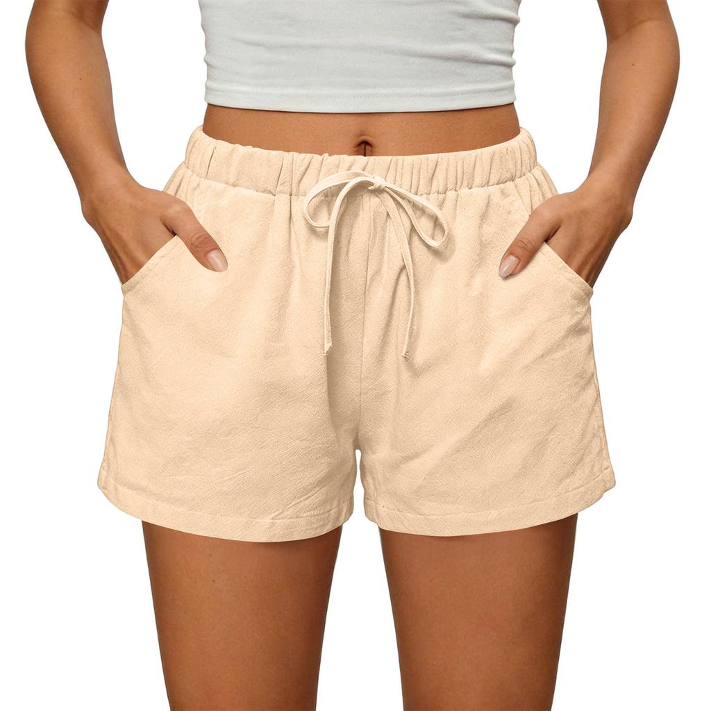 Womens Shorts Casual Elastic High Waisted Drawstring Shorts With Pockets