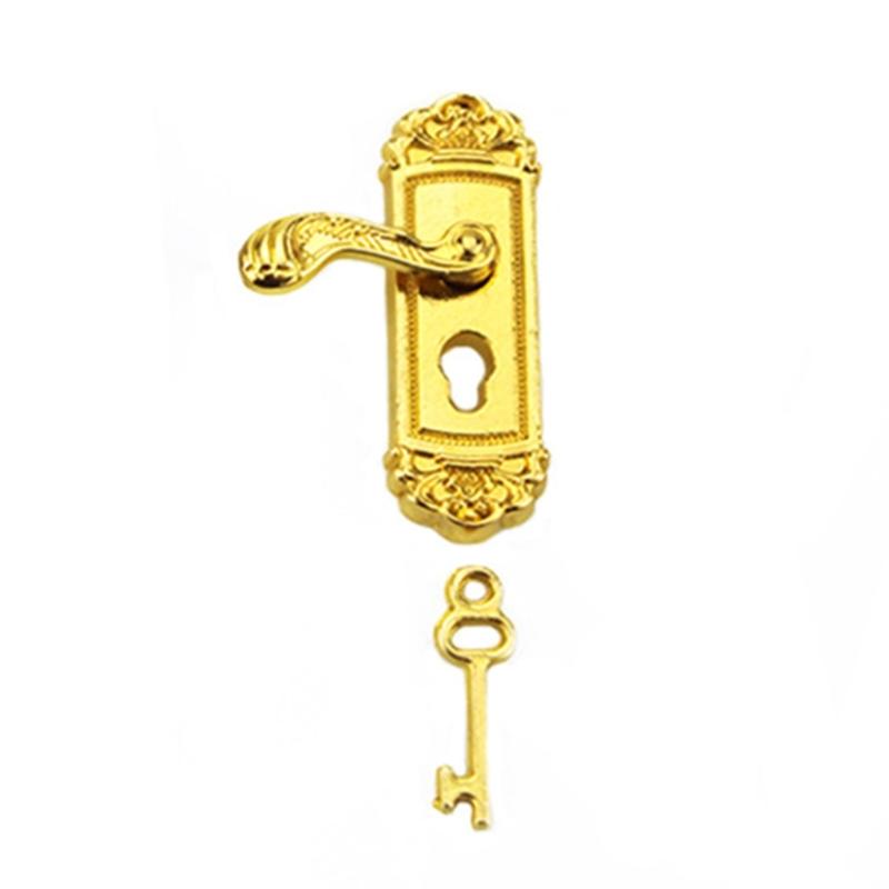 1:12 Scale Miniature Door Lock and Key Set 2 in 1 Pack Door Knocker Lock Set Vintage Dollhouses Decoration Accessories